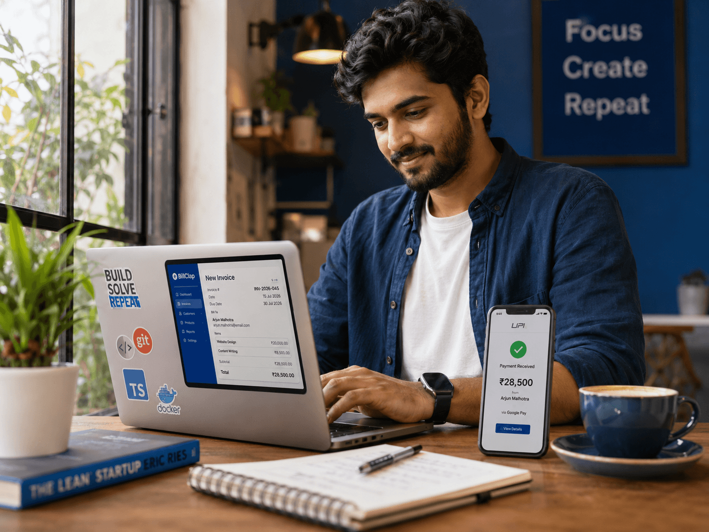 Freelancer raising a professional invoice from a phone or laptop