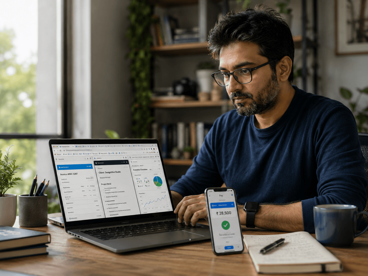 Freelancer checking client payment status from a laptop