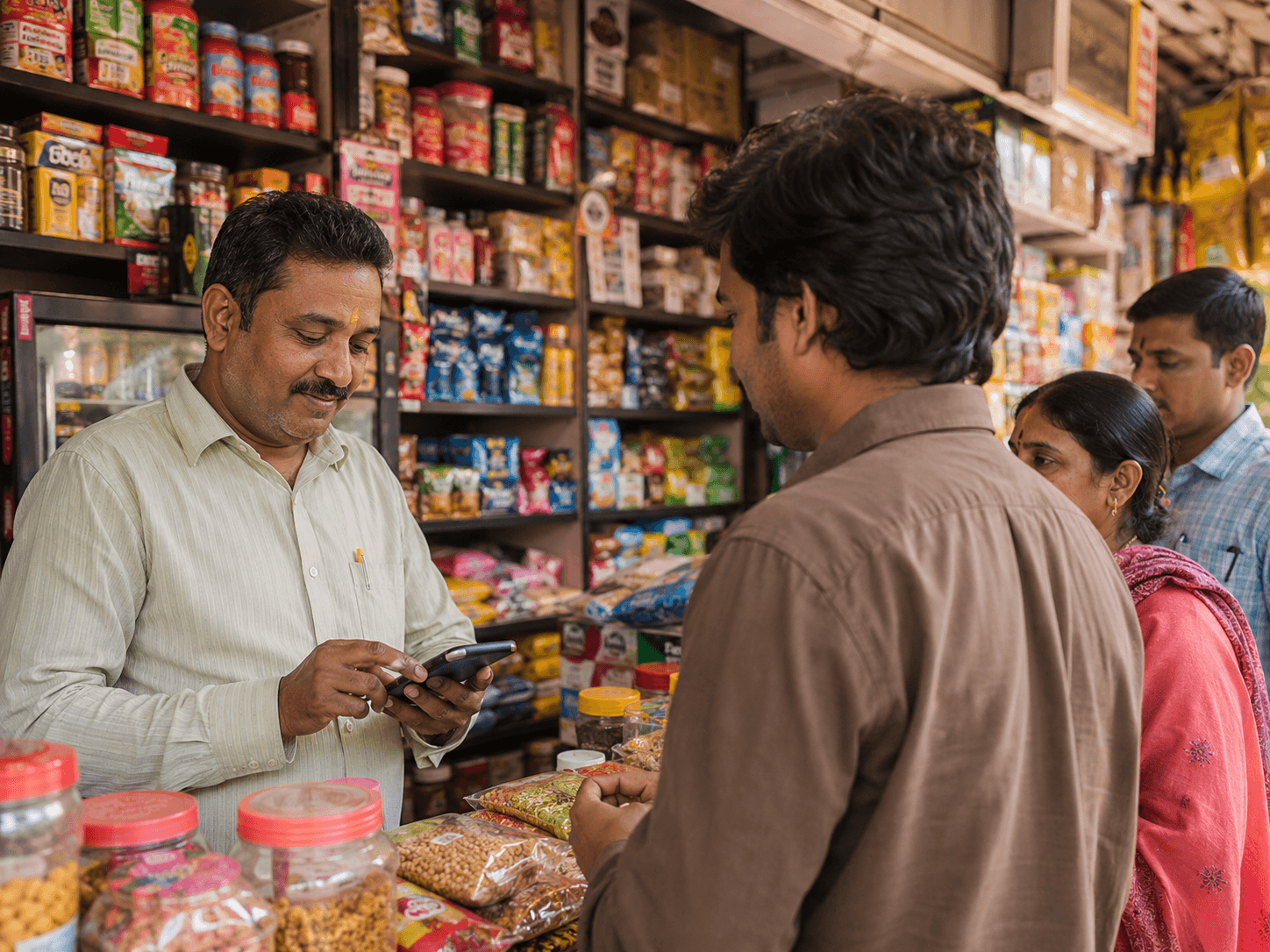 Kirana store owner billing a customer with BillClap GST billing software
