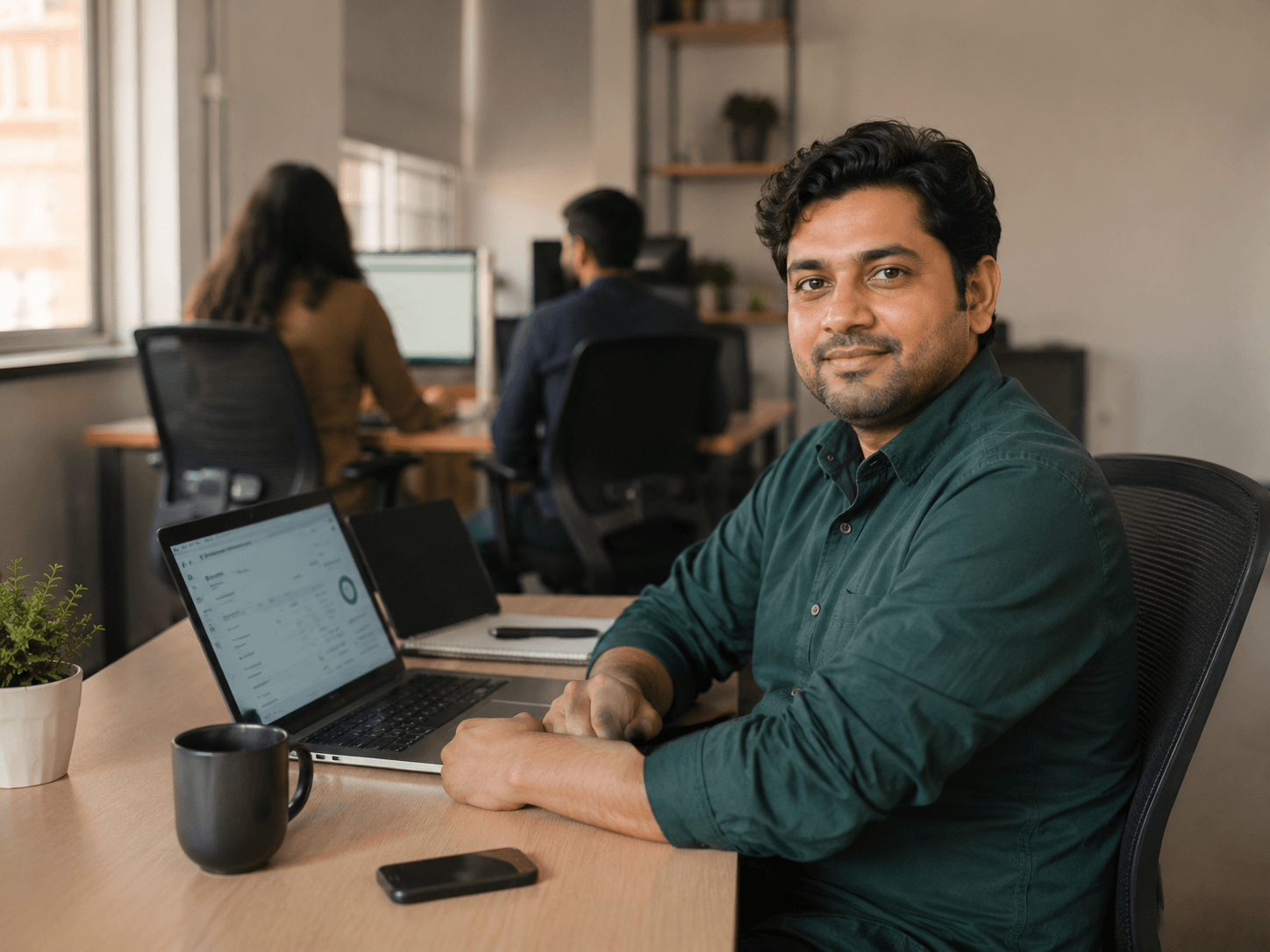 Tech startup founder billing a client on a laptop with BillClap