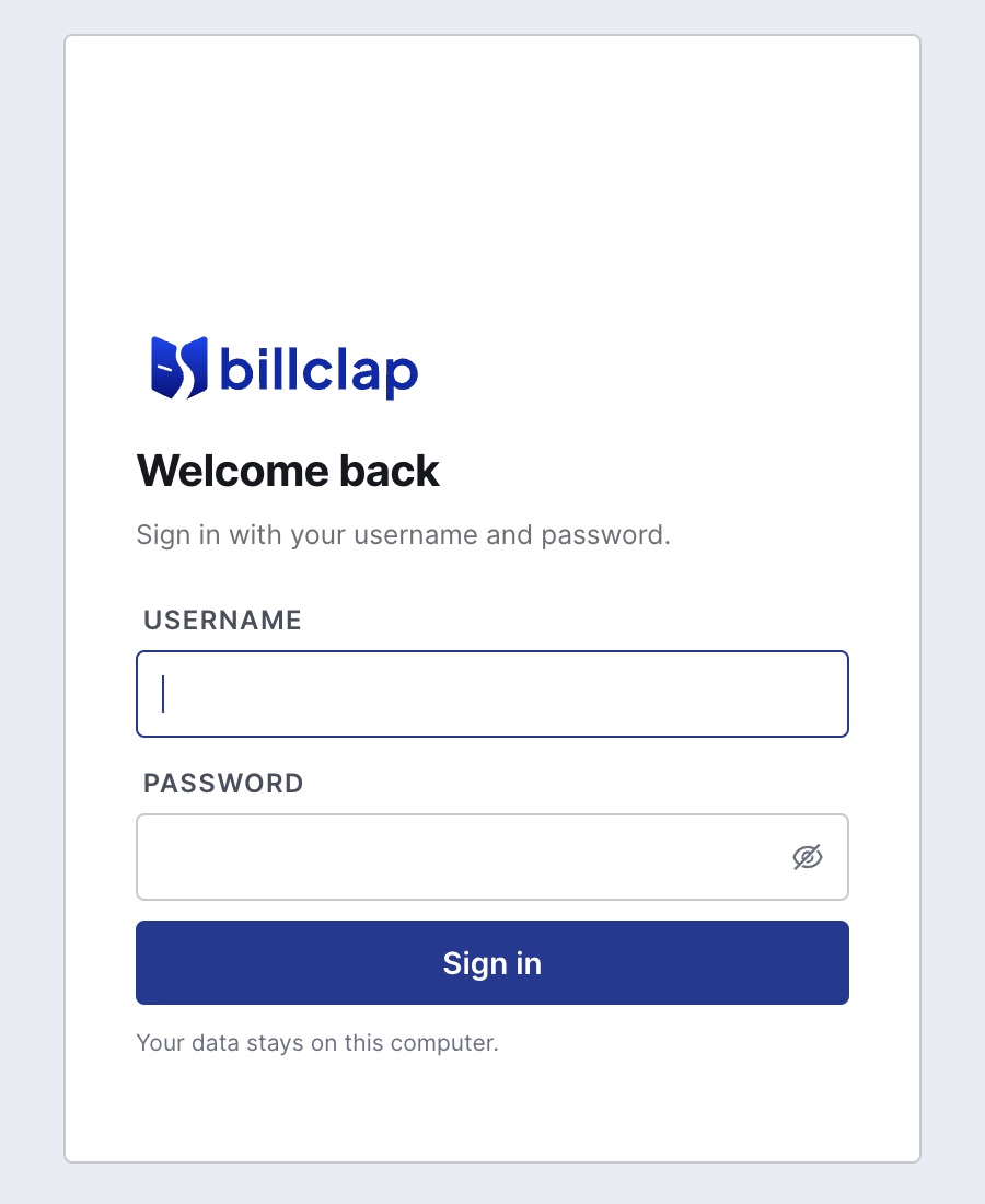 Welcome back sign-in screen with username and password